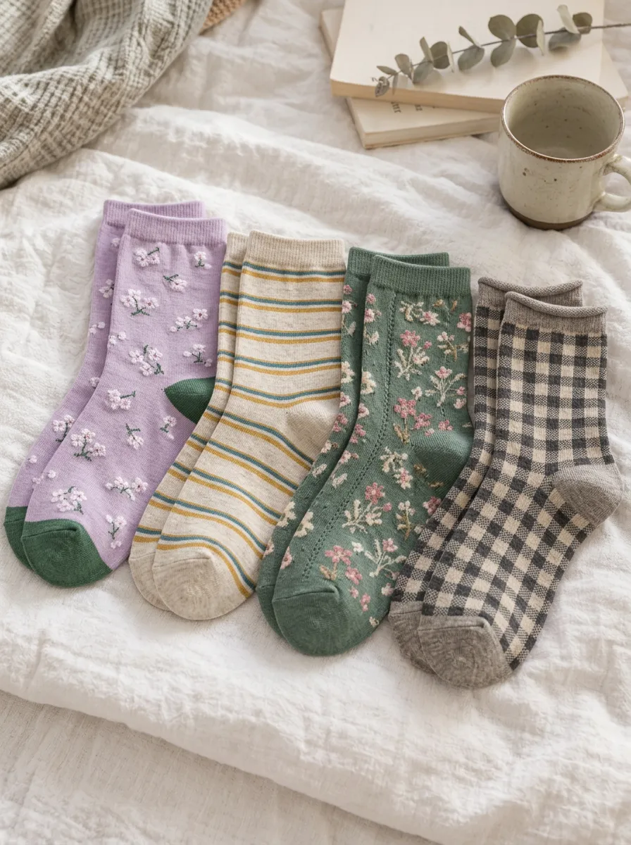 Women's Vintage Floral Striped Plaid Printed Socks Set
