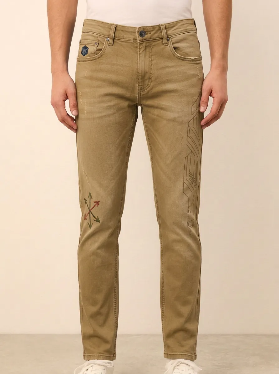 Men's Geometric Arrow Printed Stretch Jeans