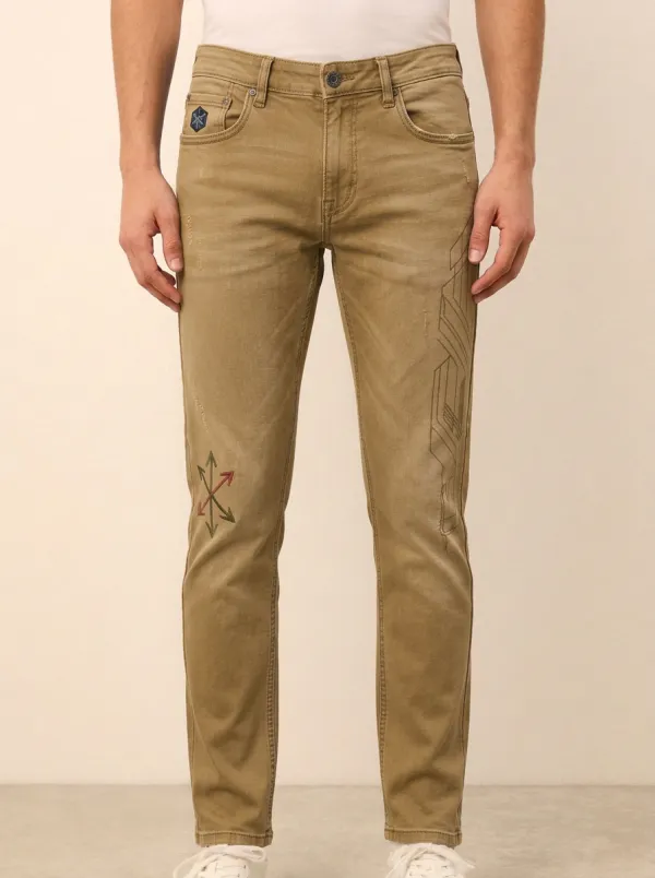 Men's Geometric Arrow Printed Stretch Jeans