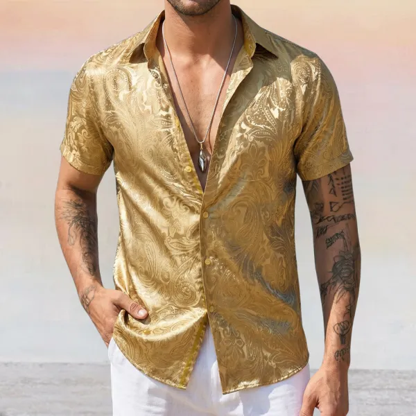 Elegant Paisley Jacquard Button Up Button Shirt