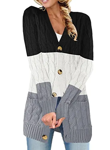 Women Open Front Cardigan Sweater Button Down Knit Sweater Coat