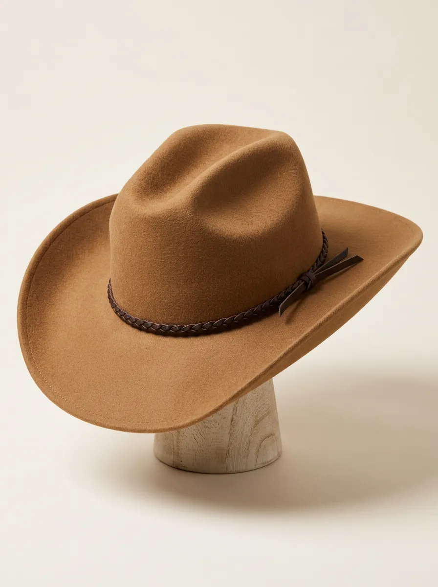 Braided Band Brown Felt Cowboy Hat