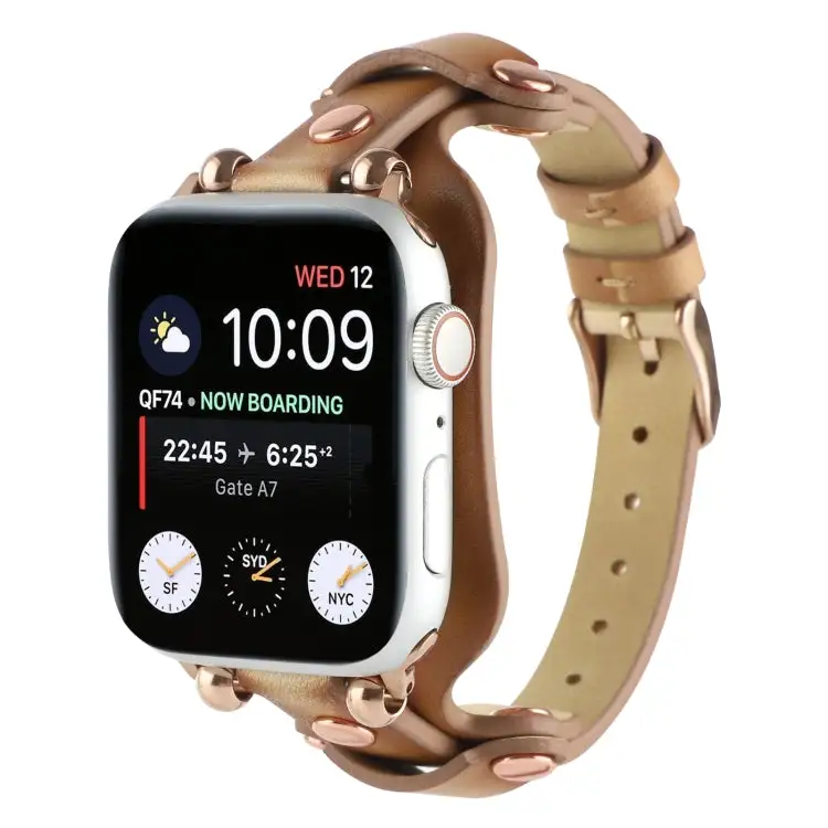 Bracelet Genuine Leather Watch Band for Watch Series 9 & 8 & 7 41 mm / SE 3 & SE 2 & 6 & SE & 5 & 4 40 mm / 3 & 2 & 1 38 mm - Light Brown