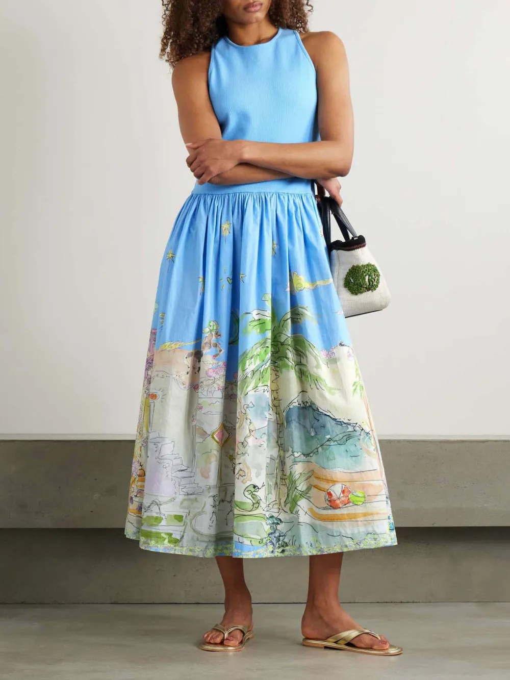 Bright Beach Print Midi Dress