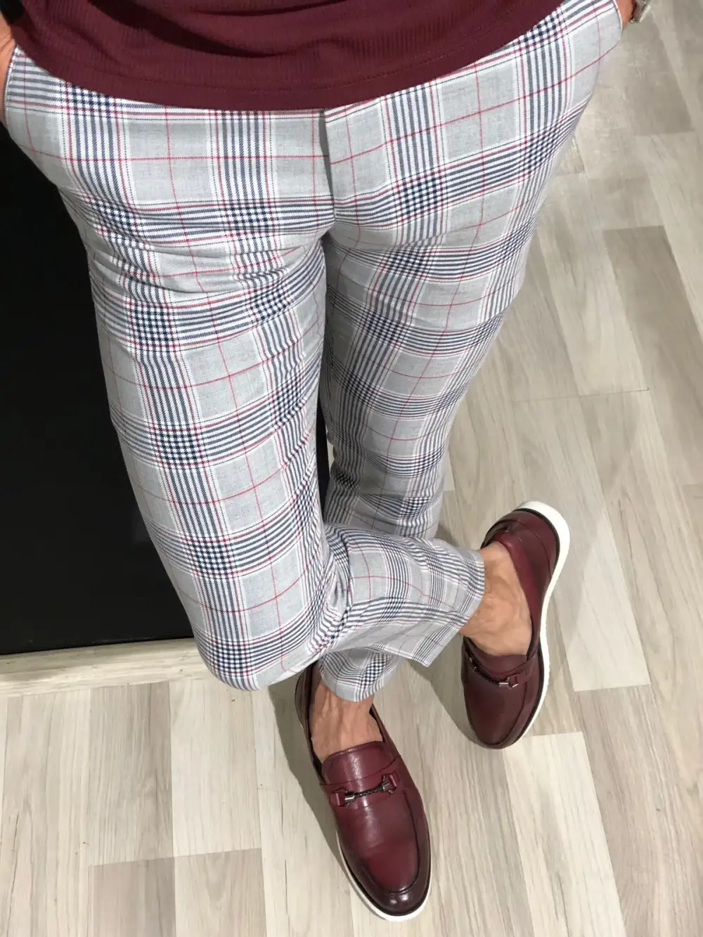 Modern Classic Slim Fit Plaid Tailored Trousers