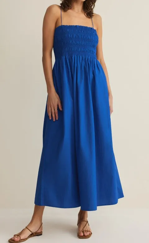 Royal Blue Smocked Waist Midi Dress