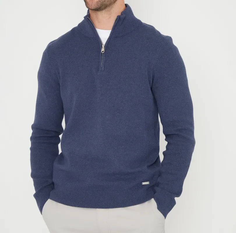 Blue Knit Quarter-Zip Sweater