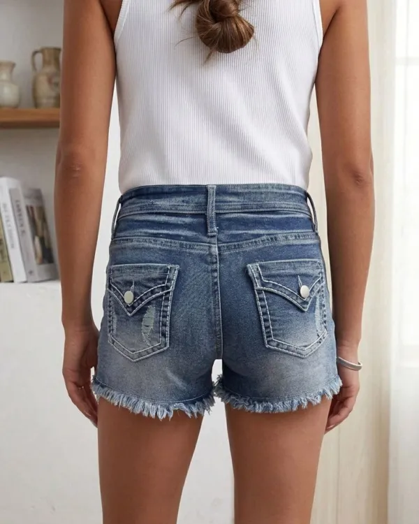 Stretch Distressed Slim-Fit Denim Shorts