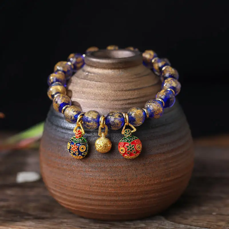 Swallowing Beast Family Charm Foil Liuli Glass Bracelet
