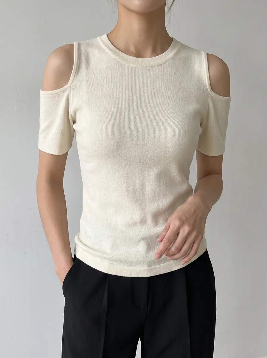 Women's Softline Casual Minimalist Ribbed Cold Shoulder Off-Shoulder Top