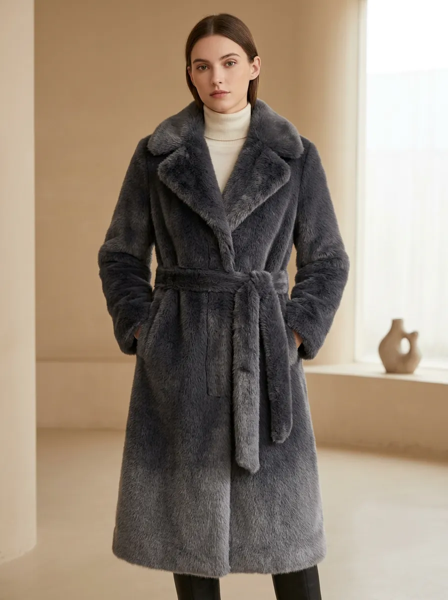 Self Tie Belt Belted Faux Fur Coat