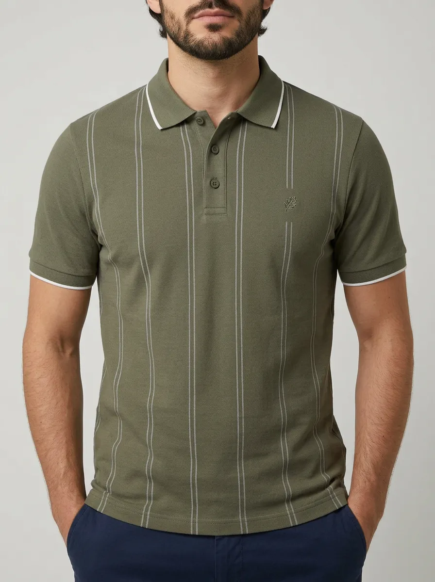 Men's Classic Comfort Leaf Logo Printed Polo Shirt