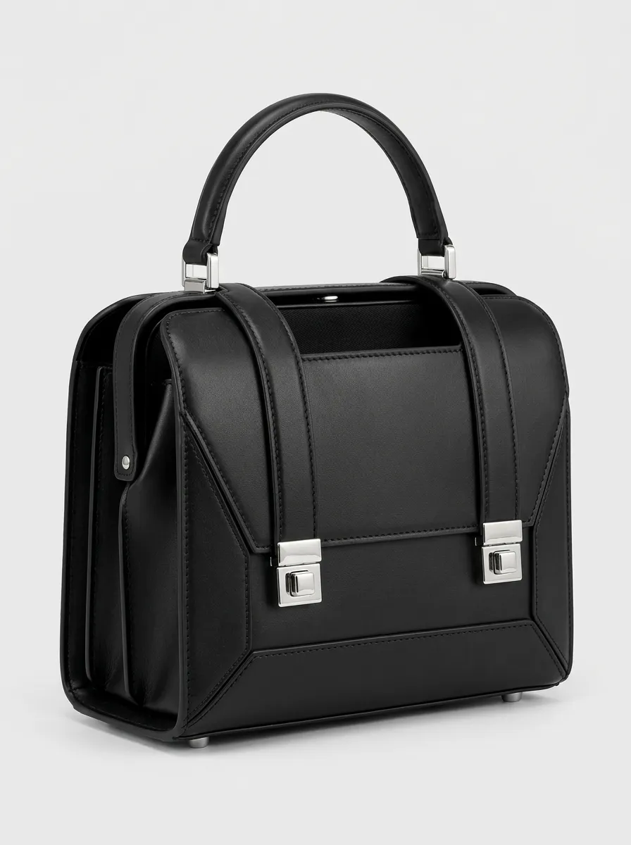 Women's Black Satchel Handbag with Pattern Detail