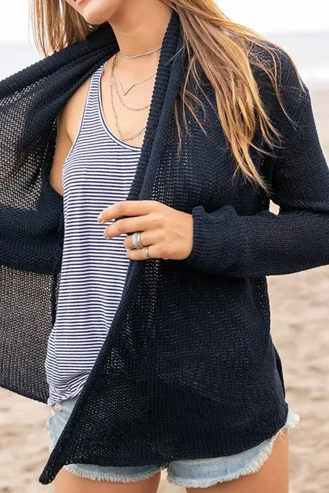 Black Wrap-Front Cotton Cardigan