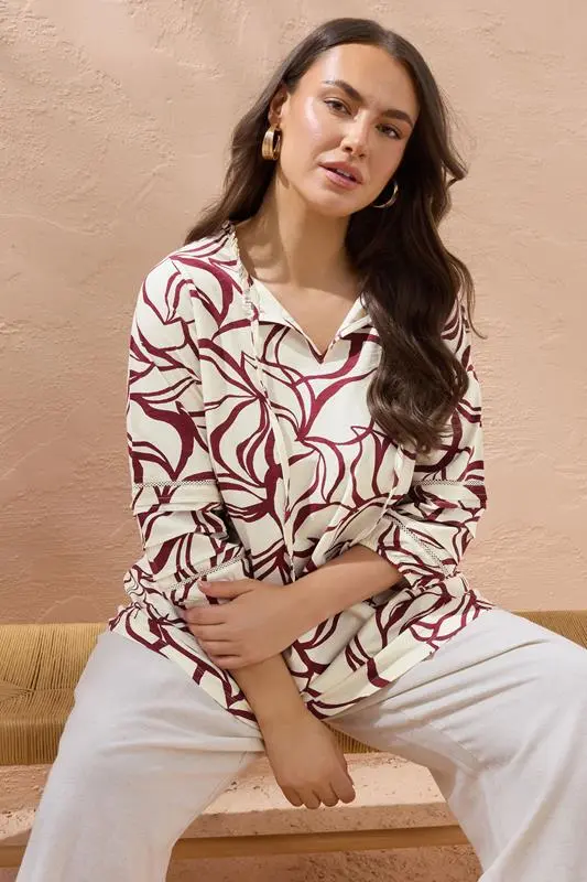 Natural Brown Abstract Floral Cotton Top