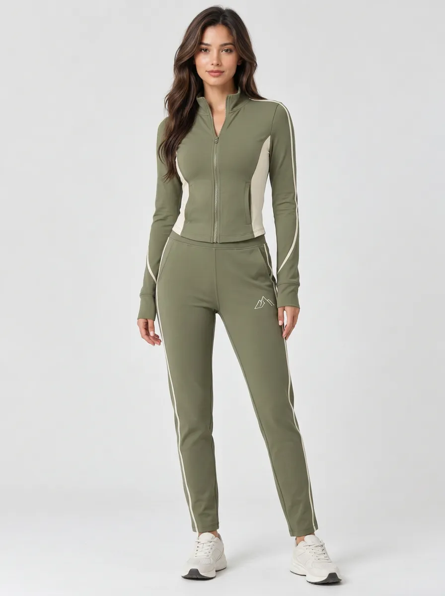 Women's Outdoor Hiking Mountain Olive Green Tracksuit Set