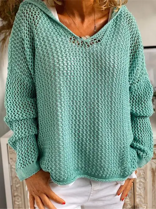 Hooded Openwork Sweater