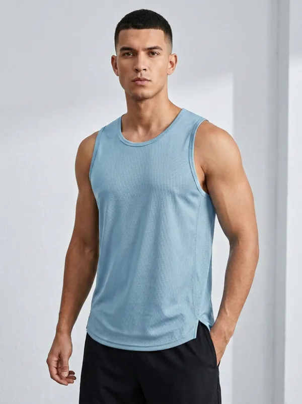 Men's Fitness Gym Workout Grey Quick-Dry Printed Tank Top