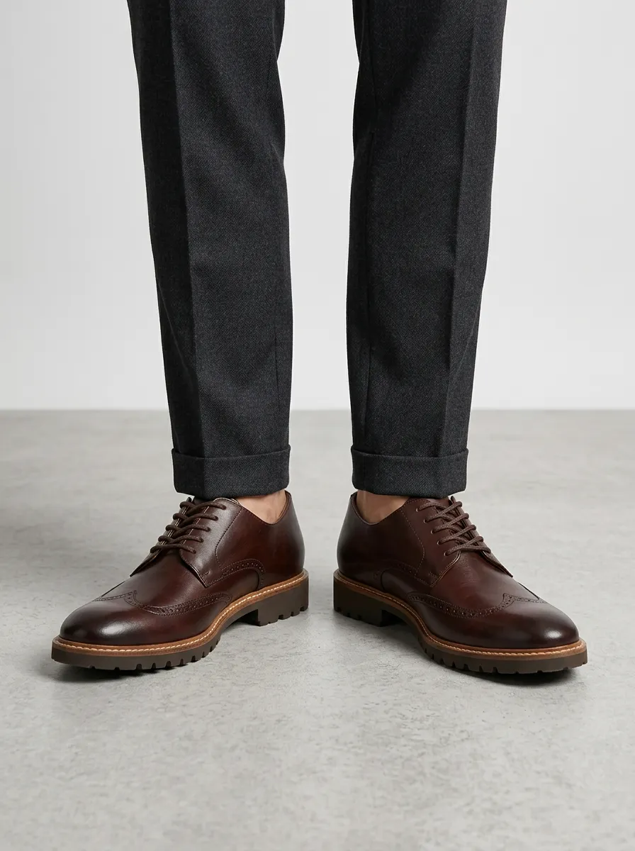 Men's Classic Brown Wingtip Brogue Leather Oxford Shoes