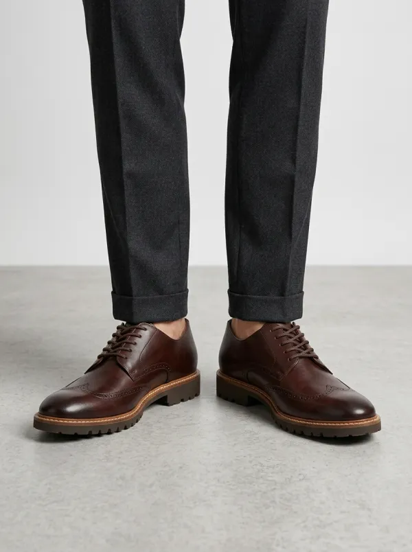 Men's Classic Brown Wingtip Brogue Leather Oxford Shoes