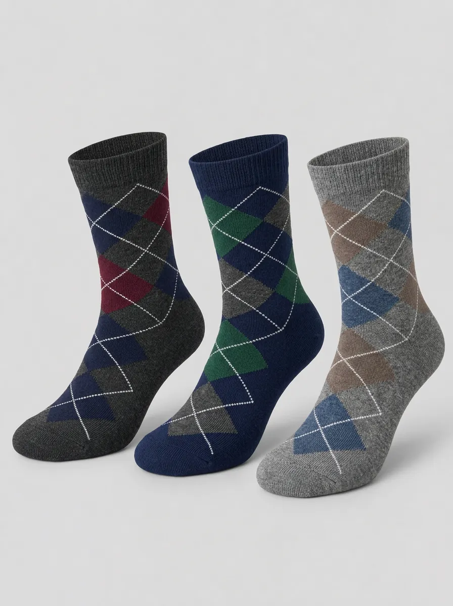 Men's Multicolor Argyle Pattern Geometric Crew Socks 3-Pack
