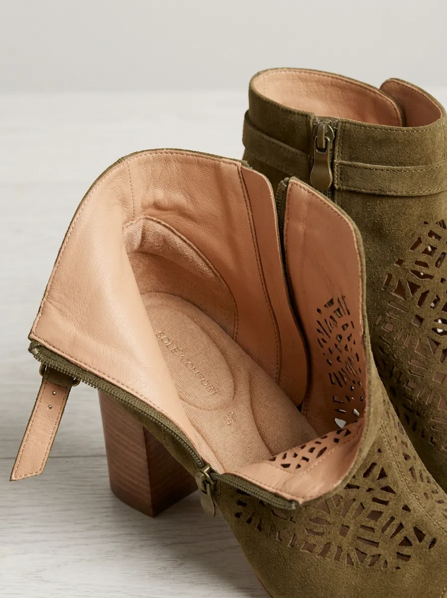 Laser-Cut Geometric Women's Peep-Toe Ankle Boots