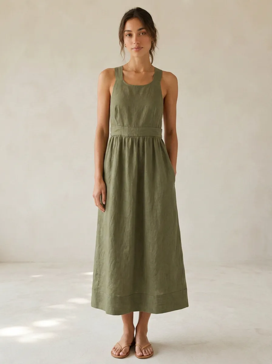 Women's Simple Casual Cross-Back Linen Backless Dress