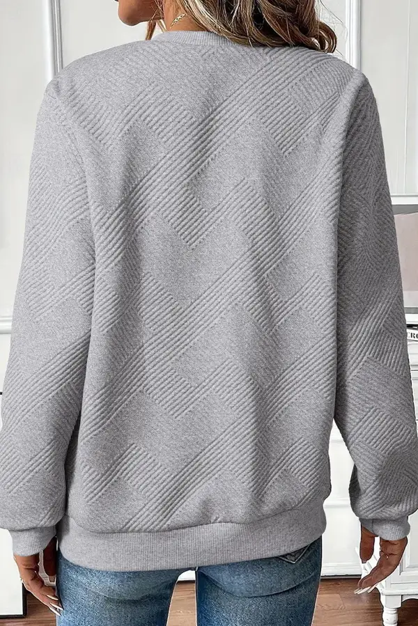 Relaxed Textured Zip Detail Zip Pullover Sweatshirt