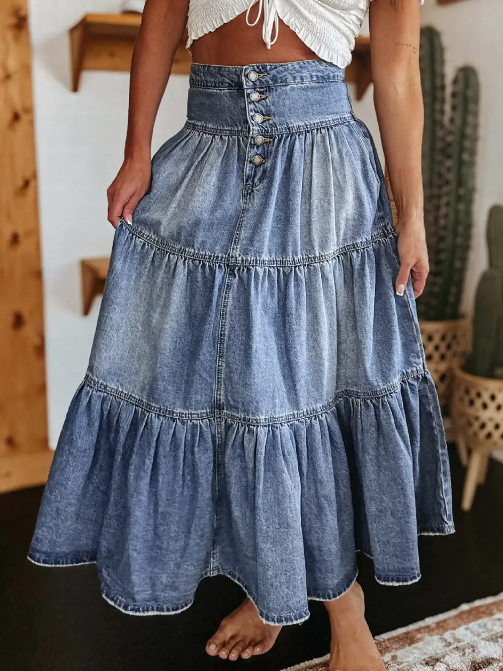 Tiered Denim Skirt