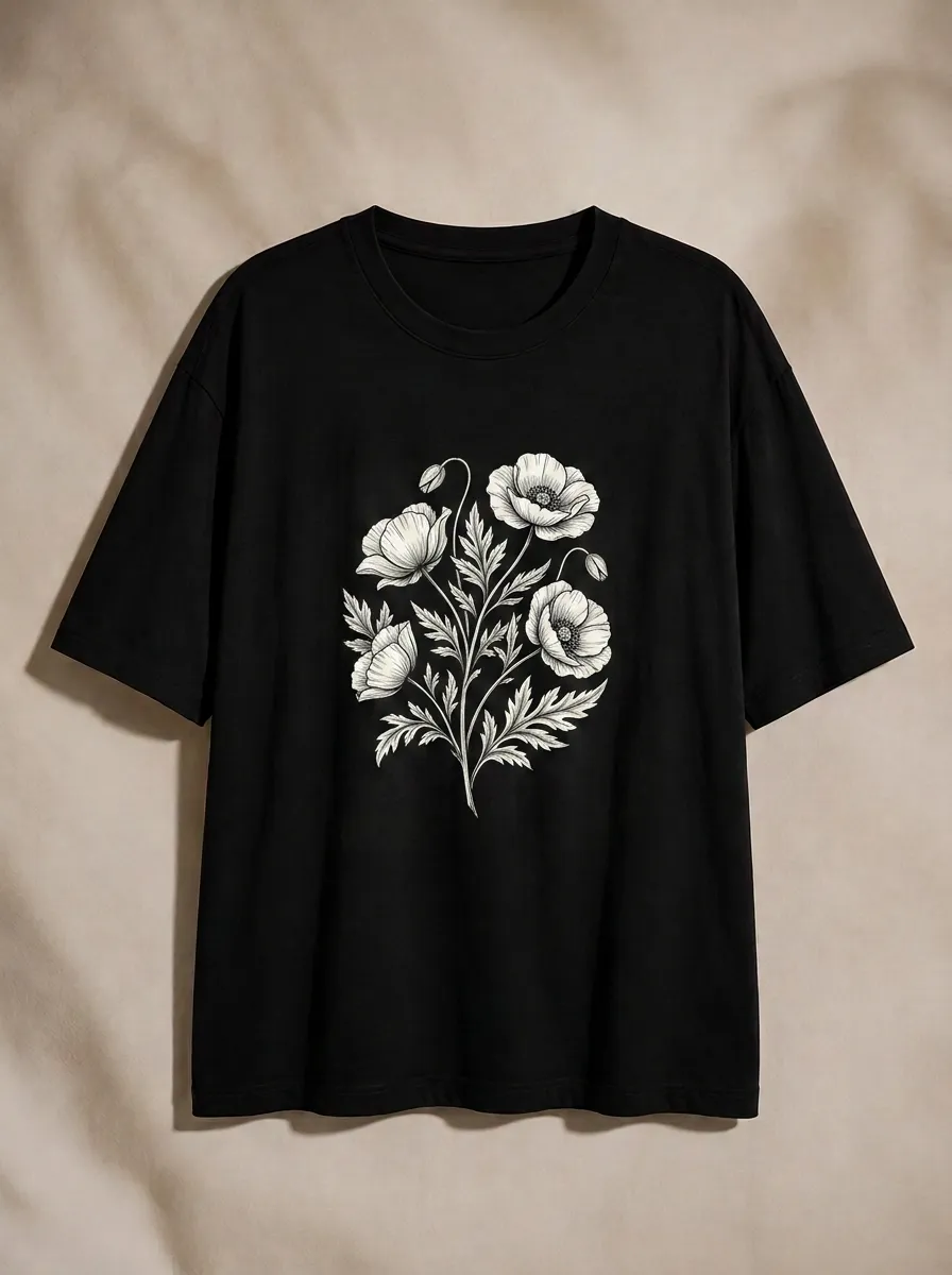 Unisex Botanical Nature Lover Poppy Flower Printed T-shirt