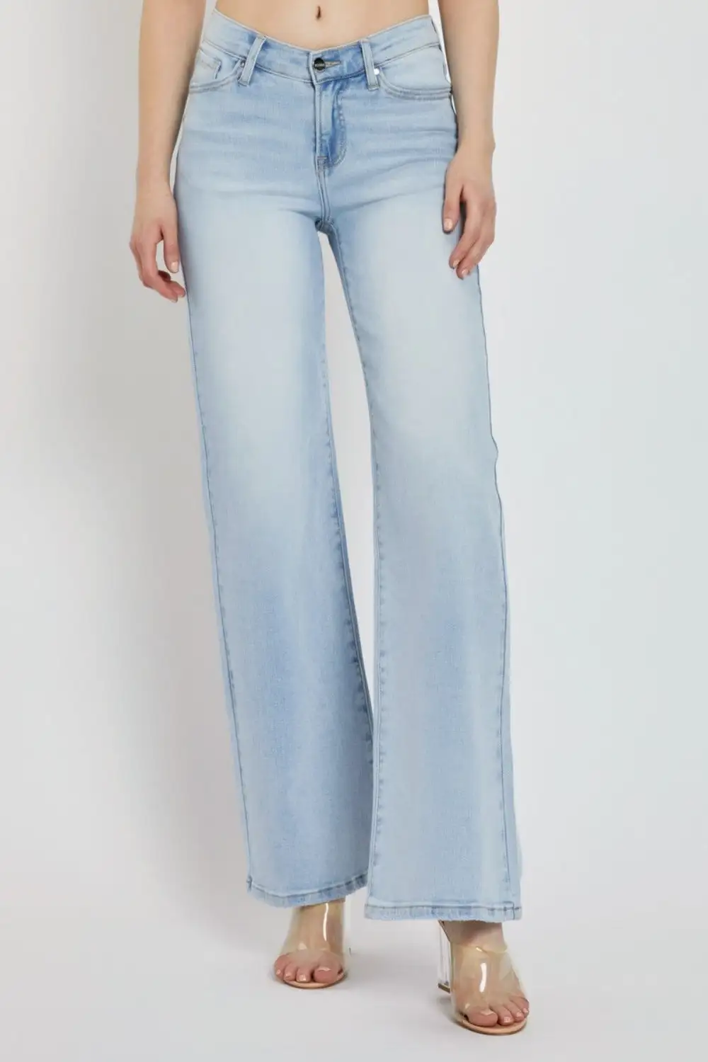Wide Leg Dipped Front Waist Denim Jeans