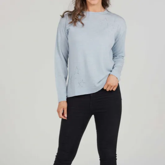 Merino Cashmere Crew Neck Pointelle Pullover