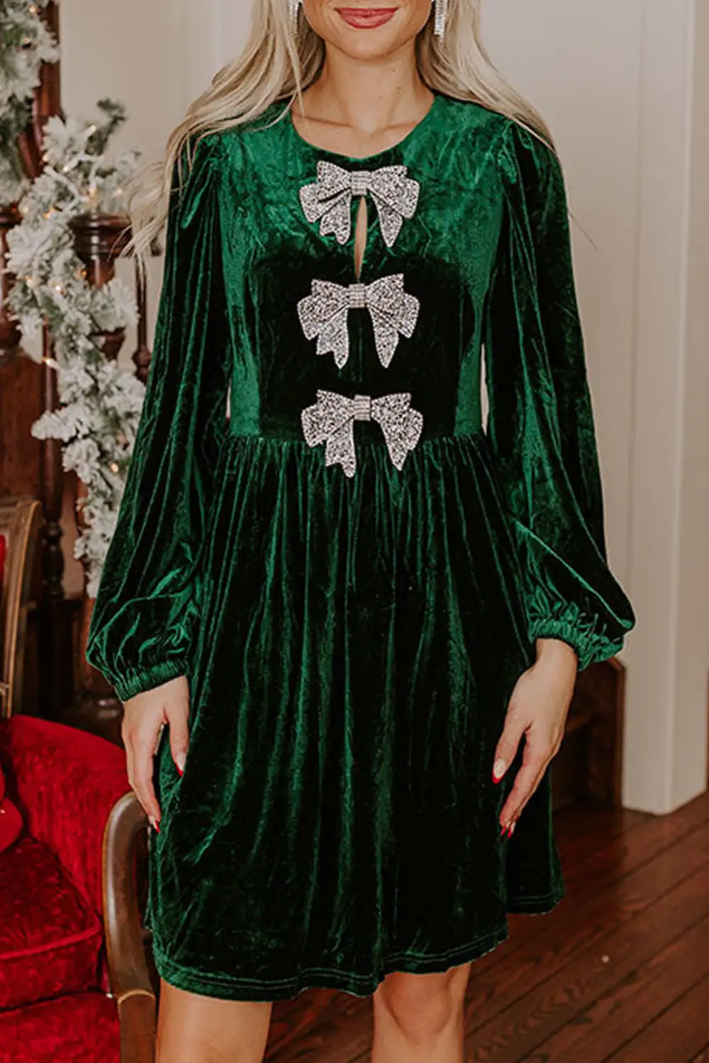 Tie Detail Velvet Look Mini Dress