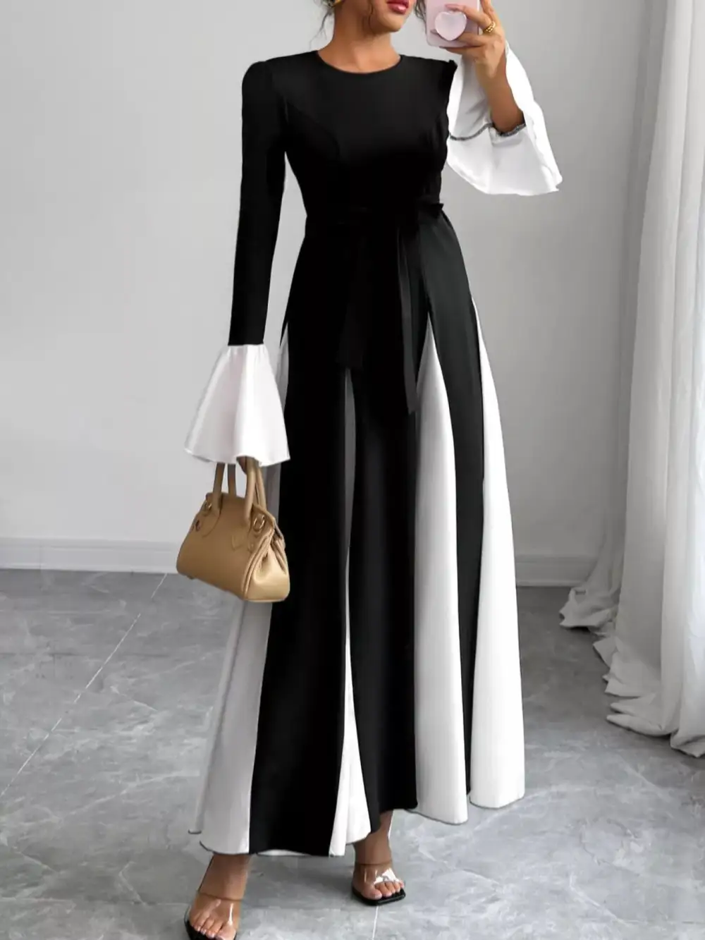 Round Neck Flared Maxi Dress