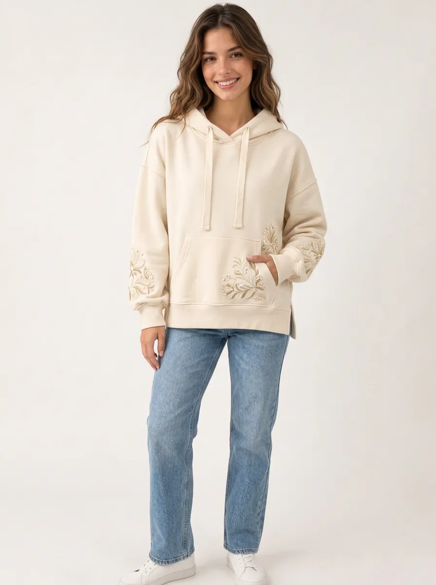 Women's Weekend Floral Embroidered Graphic Hoodie