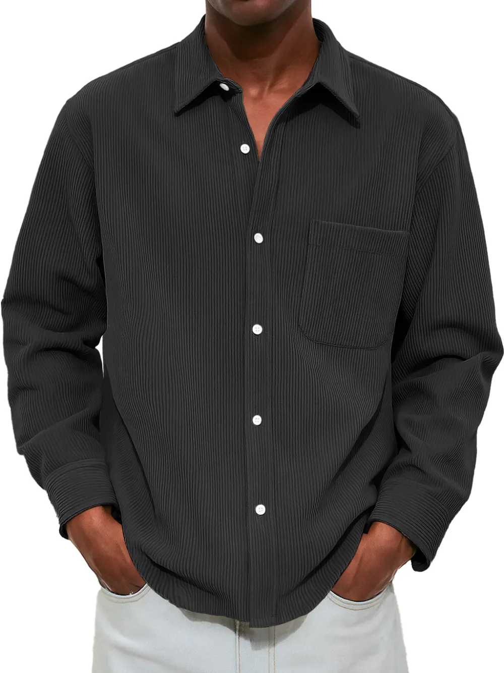 Comfort Fit Ribbed Knit Pocket Shirt