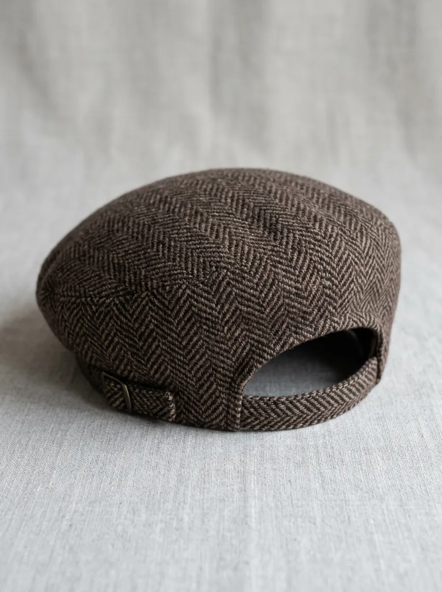 Unisex Vintage Brown Herringbone Tweed Beret
