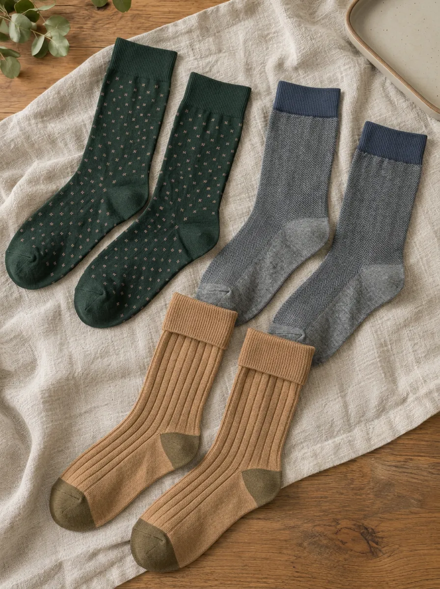 Men's Geometric Herringbone Ribbed Pattern Printed Socks 3-Pack