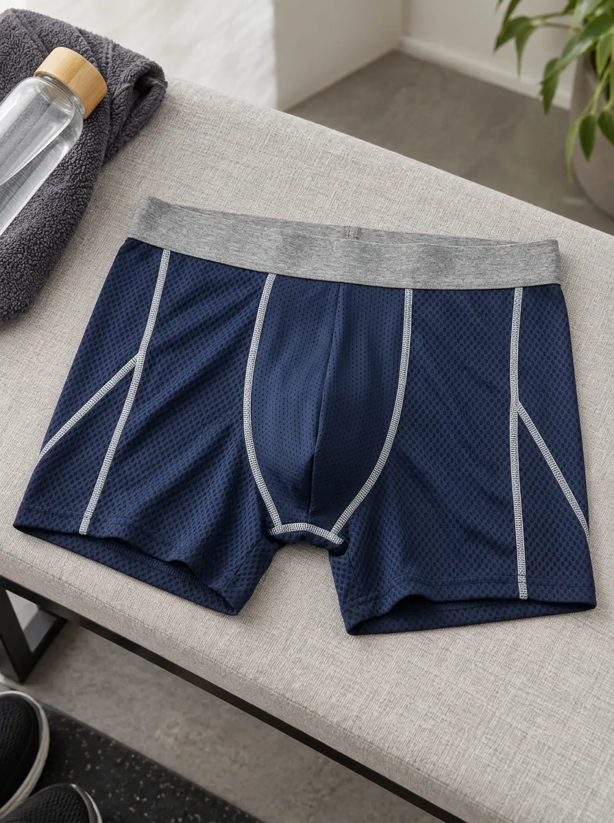 Men's Athletic Mesh Breathable Navy Blue Boxer Briefs