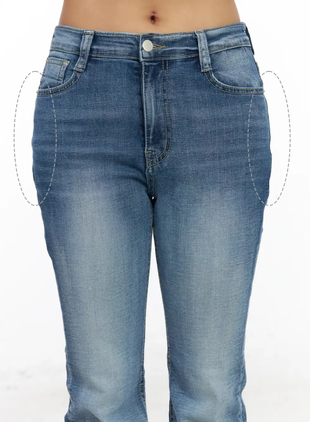 Hip-Pad Medium Wash Flared Jeans
