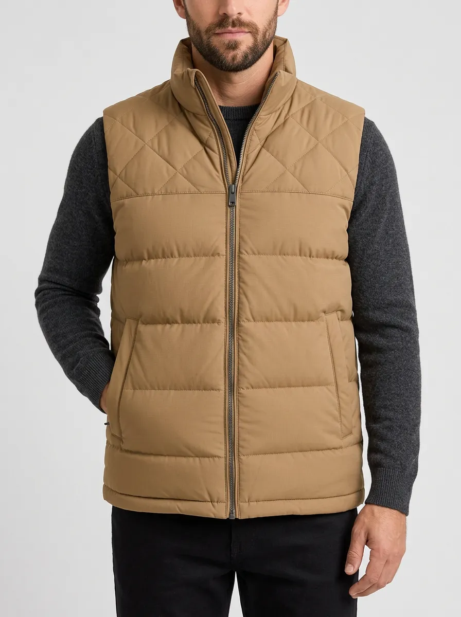 Men's Tan Quilted Layering Vest for Easy Layer Wear