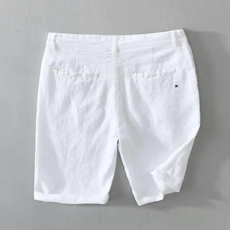 Drawstring Linen Blend Shorts