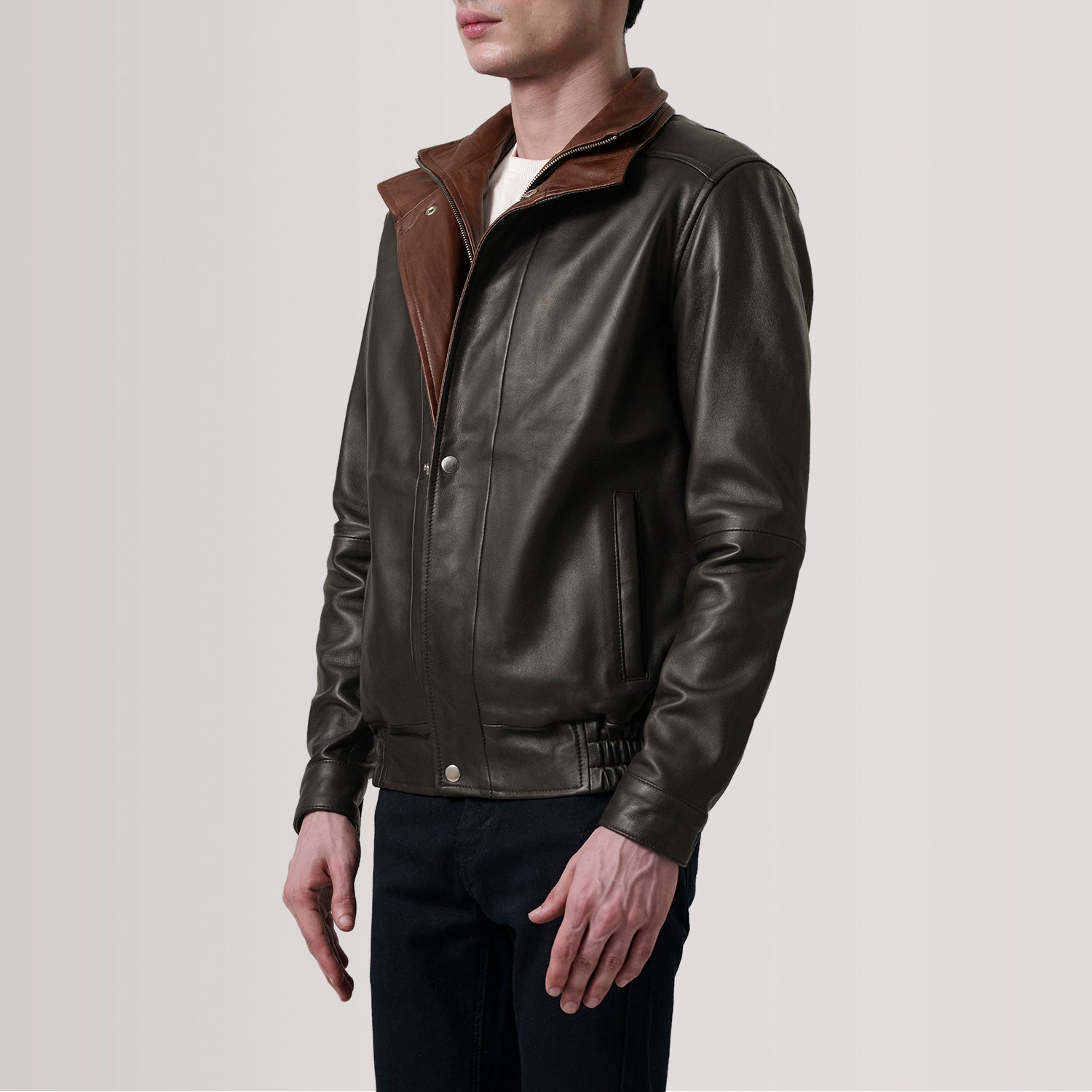 Men's Textured Bomber Leather Jacket