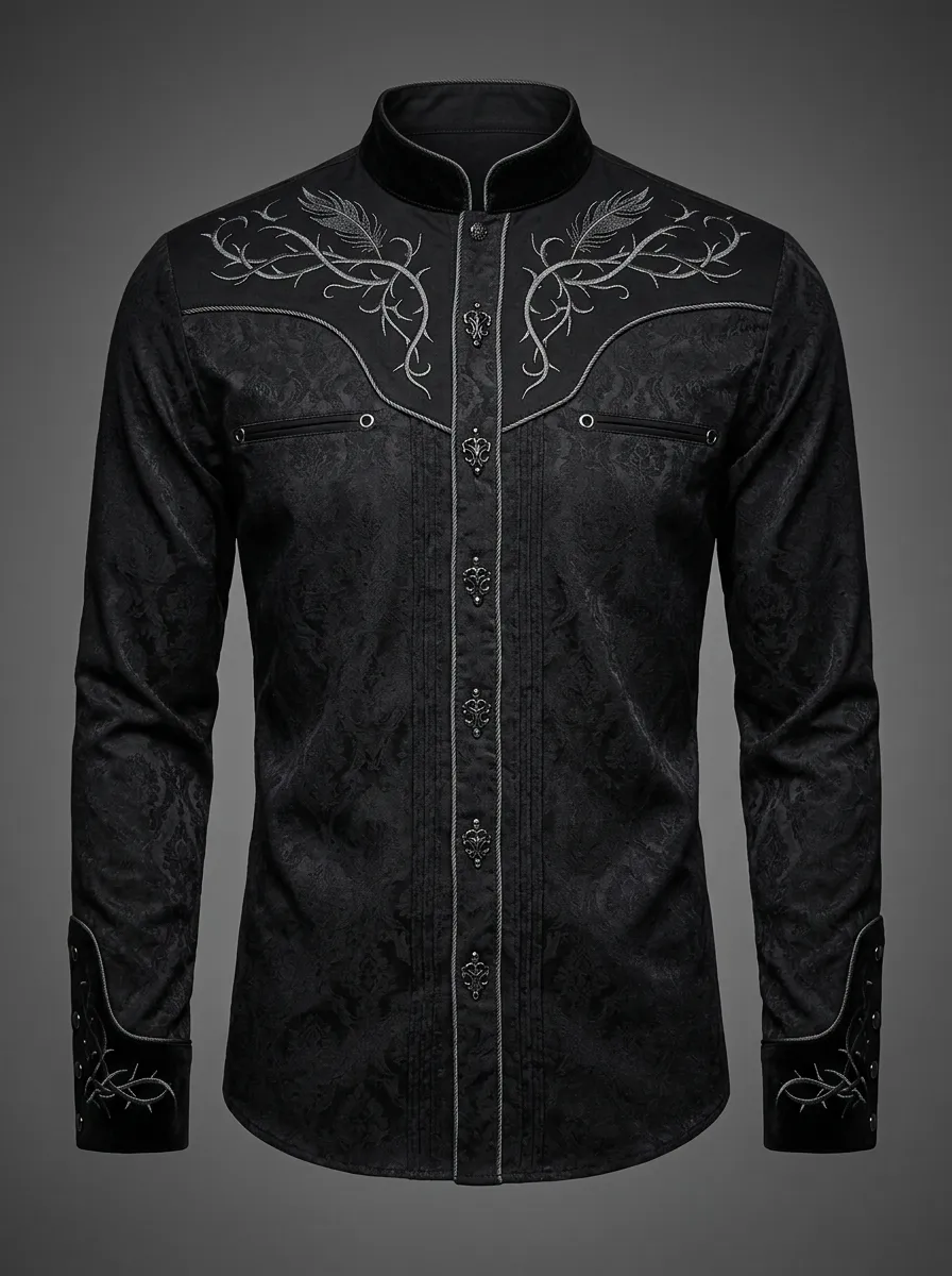 Midnight Floral Victorian Detail Men's Gothic Shirt
