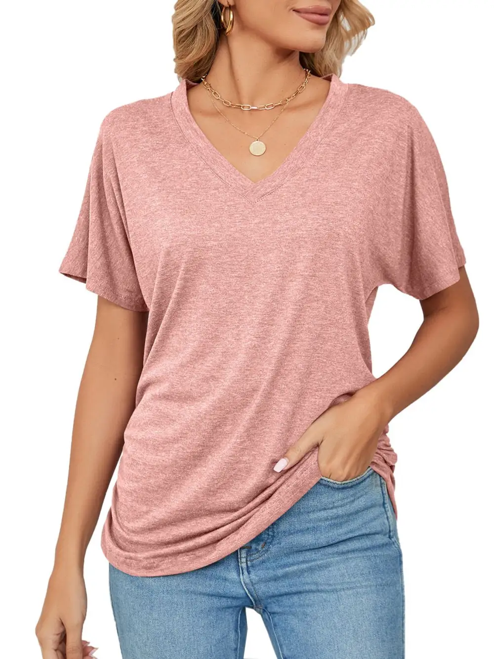 Polished V-Neck Short-Sleeve T-Shirt