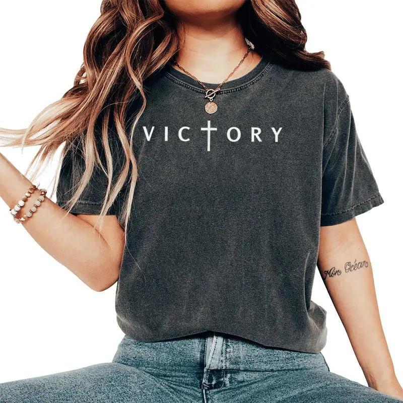 Victory Cross Subtle Christian Minimalist Religious Faith Women's Oversized Comfort T-Shirt