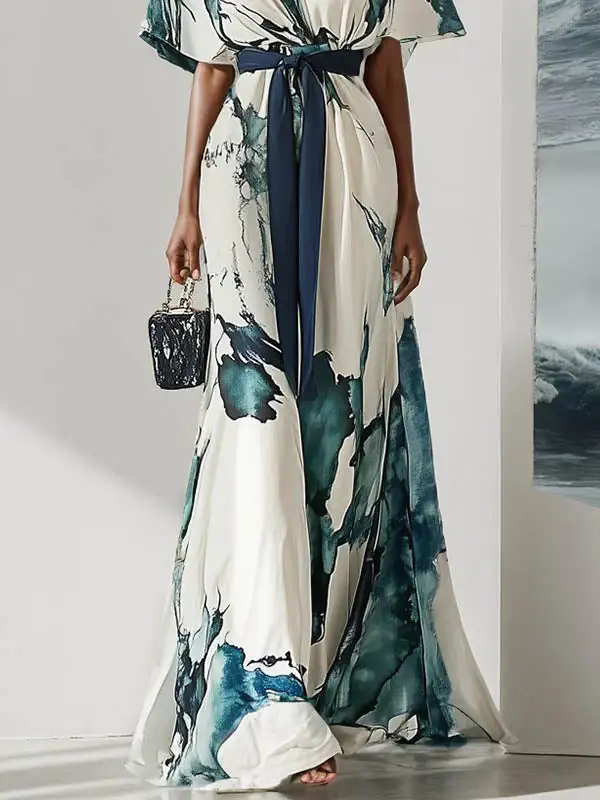 Printed Neck Maxi Dress