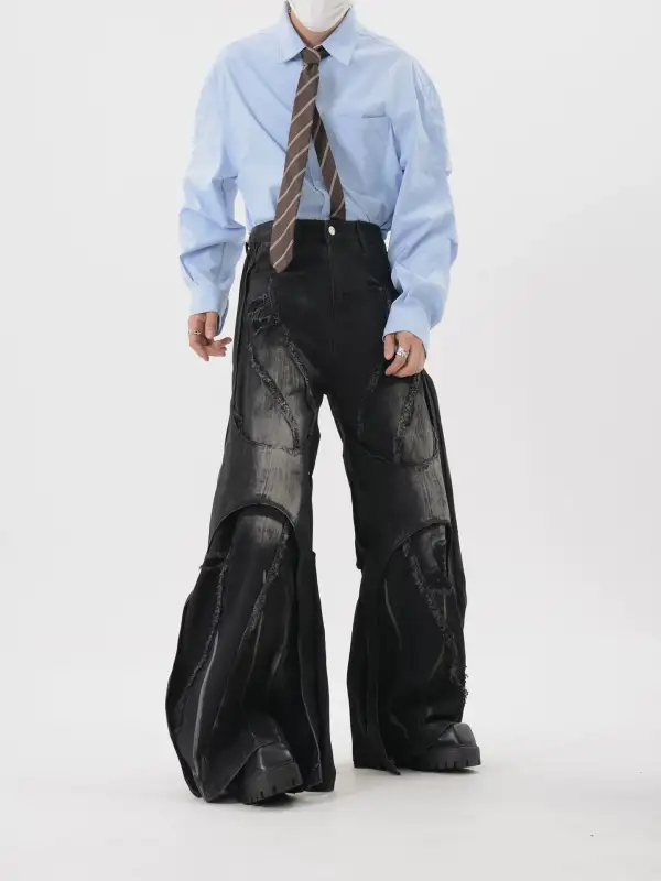 Deconstructed Wide-Leg Jeans