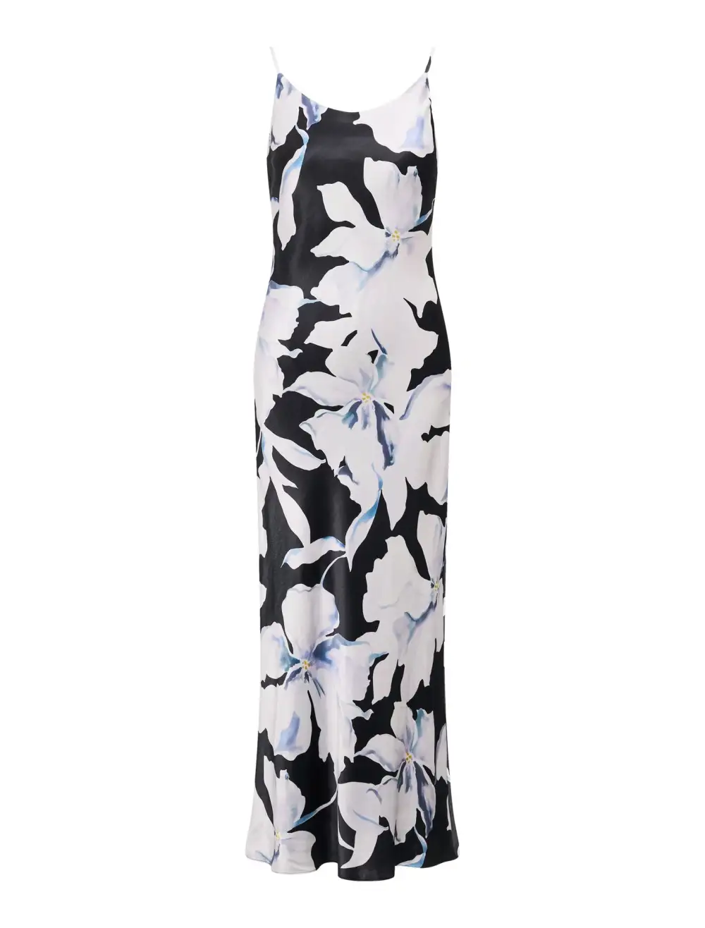 Black White Floral Print Strappy Slip Maxi Dress