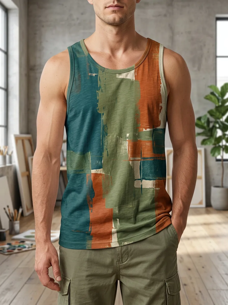 Men's Abstract Art Geometric Pattern Tank Top